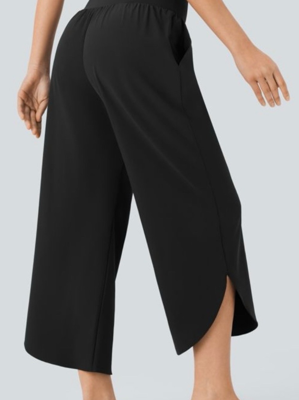 Women's Breezeful Black Wide-Leg Cropped Split-Hem Pants